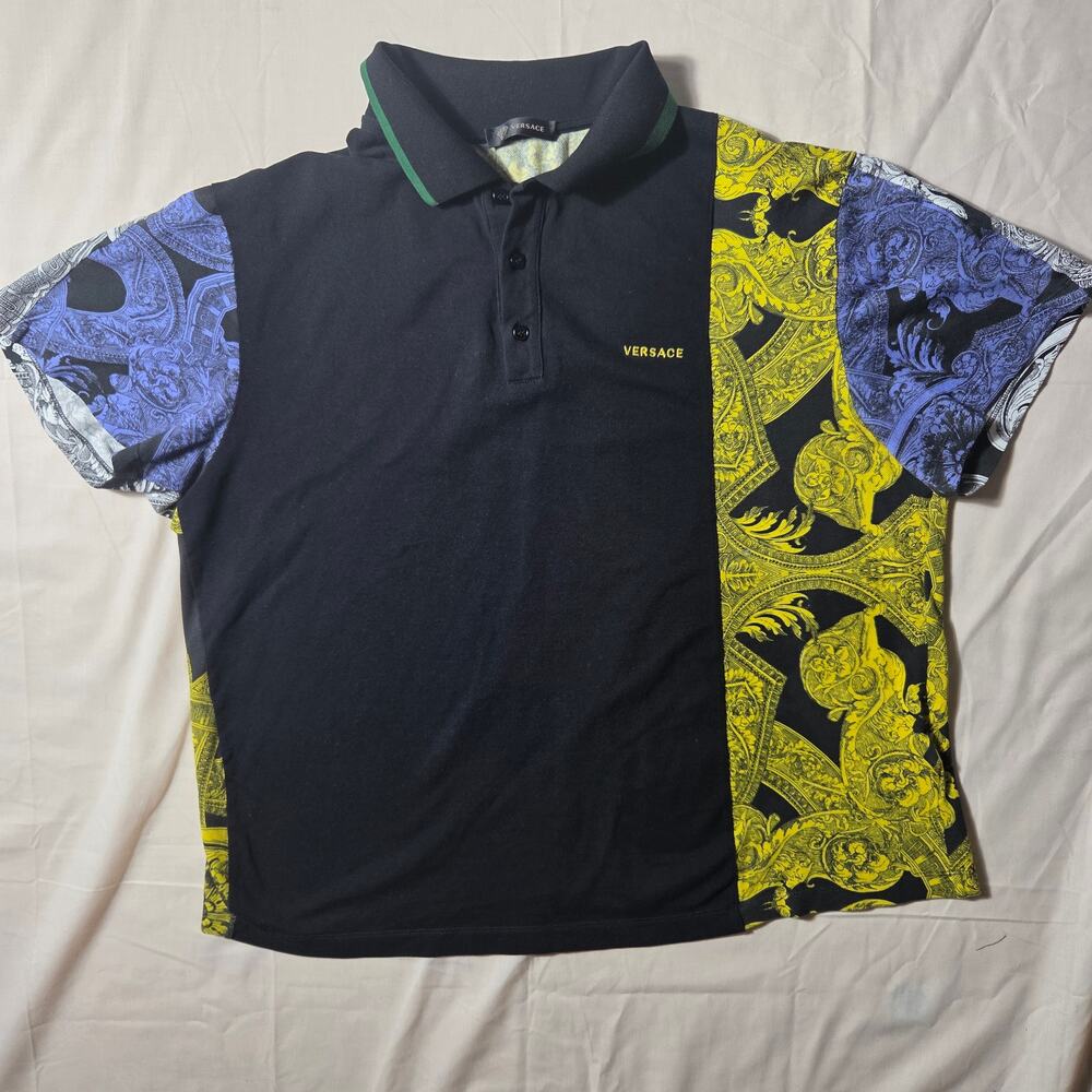 Versace Gianni Versace Barocco Istante Patchwork Polo Shirt Black/Yellow